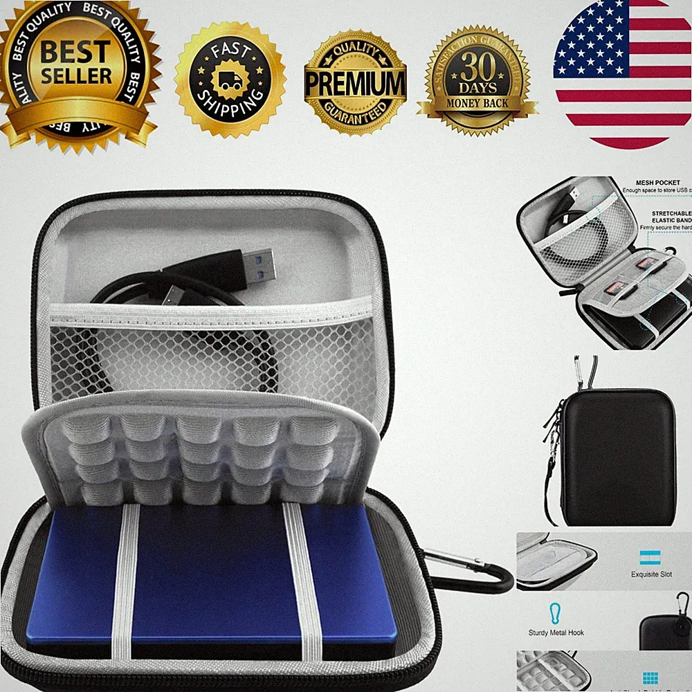 Durable Black Hard Drive Case - Fits Seagate, WD, Toshiba - Ultimate Protection